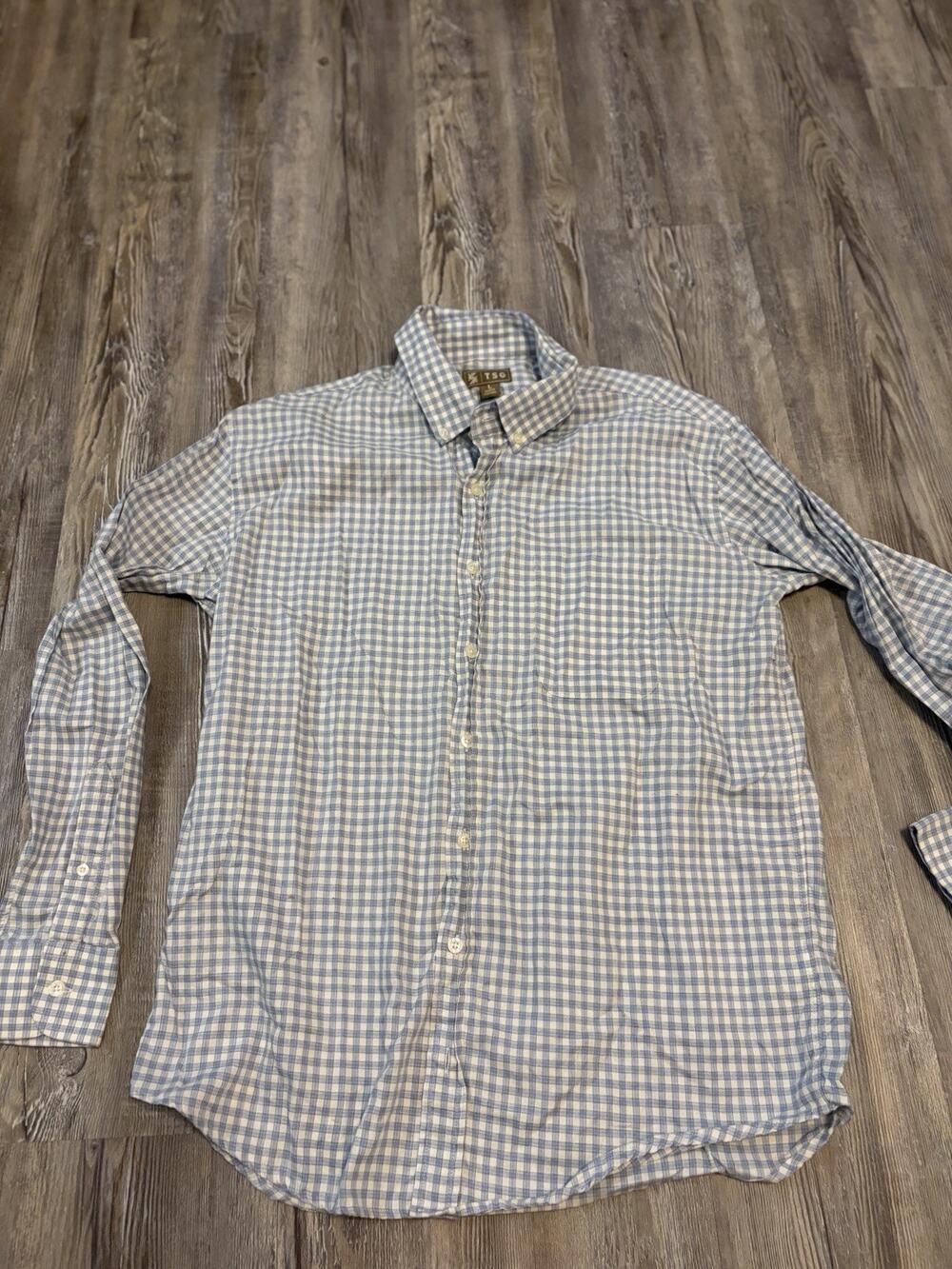 TSG Button Down Shirt Men Size L Blue White Gingham Check Cotton Casual222